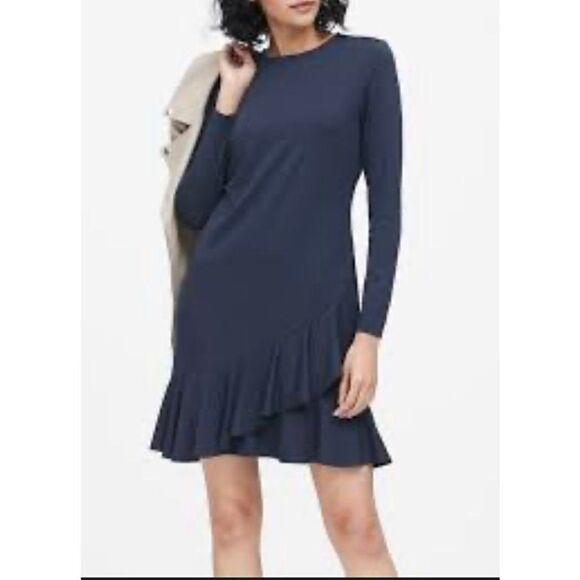Banana Republic SOFT PONTE RUFFLE MINI DRESS - Picture 1 of 7